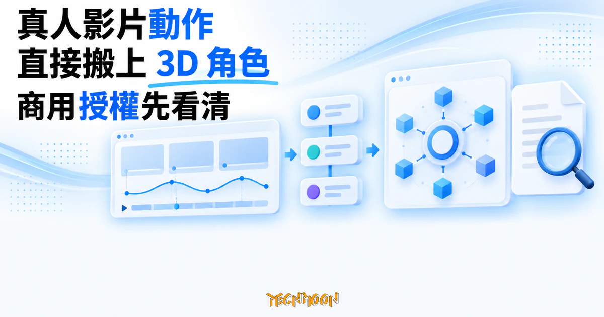 Motion2MixamoRig 開源影片轉動作,把真人動作搬上 Mixamo 角色 1 TechMoon 精選圖|真人影片動作經開源工具轉換至 3D 遊戲角色,提醒商用前先確認授權