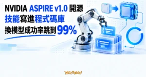 TechMoon 精選圖｜NVIDIA ASPIRE v1.0 讓機器手臂把學到的技能寫進程式碼技能庫，換更強 AI 模型後指定模擬任務成功率升至 99%