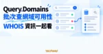 TechMoon 精選圖｜Query.Domains 批次網域可用性與 WHOIS 查詢概念圖