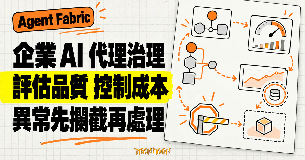 Salesforce Agent Fabric 推代理評估,自動攔截明年一月到位 1 TechMoon 精選圖|Salesforce Agent Fabric 以代理評估、成本儀表板與預算政策管理企業 AI 代理。