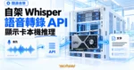 TechMoon 精選圖｜開源自架 Whisper 語音轉錄 API 概念圖，音波、明亮伺服器機房與顯示卡本機推理