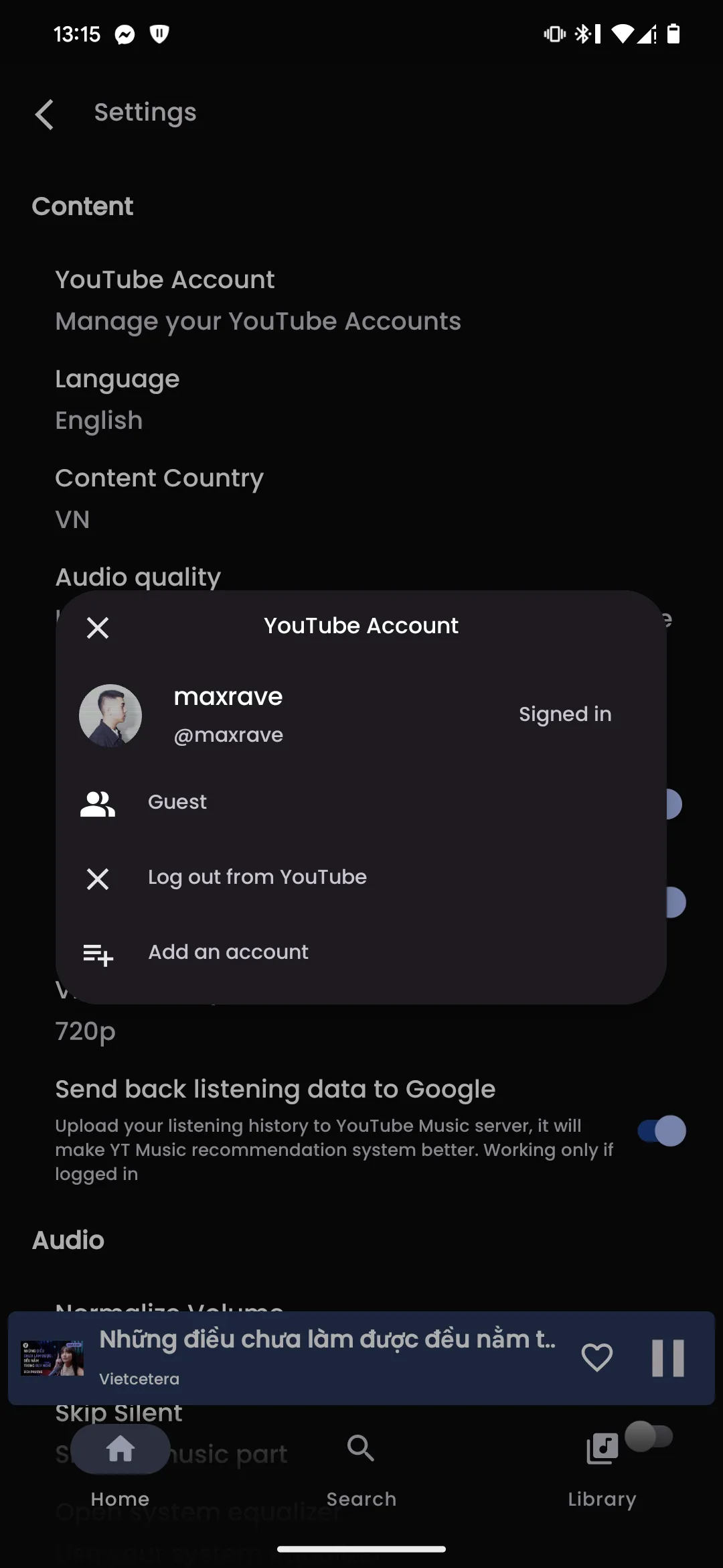 SimpMusic 開源 YouTube Music 播放器,免費也能背景播放與逐字歌詞 3 SimpMusic 設定頁的 YouTube 帳號管理視窗,以 Google 帳號登入