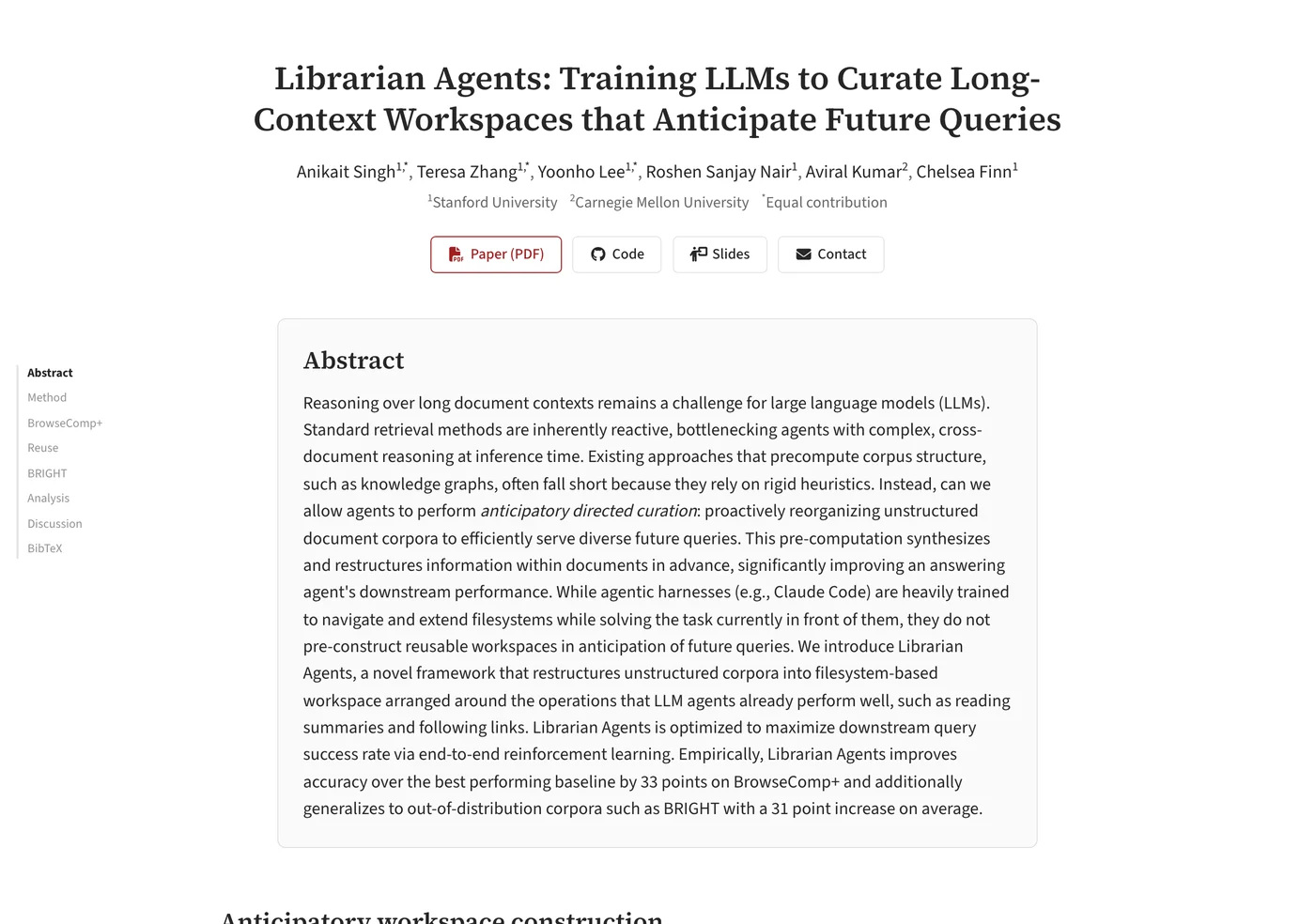 Librarian Agents 先整理再回答,33 個百分點的條件與代價 2 TechMoon 內文截圖|Librarian Agents 官方專案頁首屏,標題、作者與機構編號