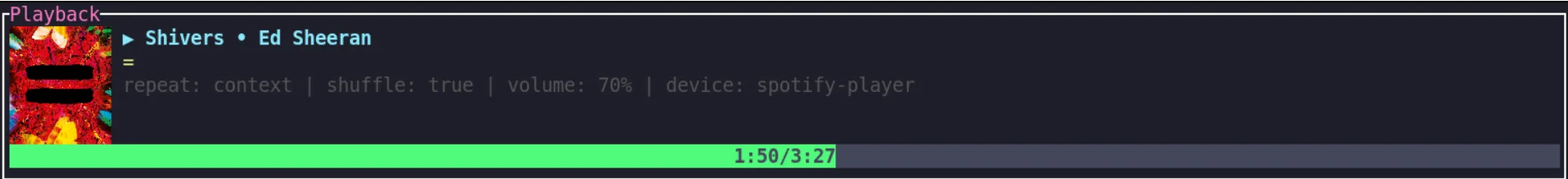 Spotify Player 在 Kitty 終端機渲染專輯封面的官方介面截圖