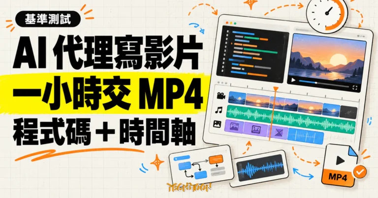 TechMoon 精選圖｜AI 代理在一小時內寫程式完成有聲 MP4，並交付程式碼與影片時間軸。