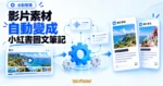 TechMoon 精選圖｜Video Note Generator 概念圖，影片素材經齒輪與自動化流程轉成小紅書風格的圖文筆記卡片