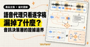 TechMoon 精選圖｜語音代理若只看逐字稿，會漏掉停頓、語氣與重疊說話等音訊線索；音訊決策層仍需論文與產品證據支持。