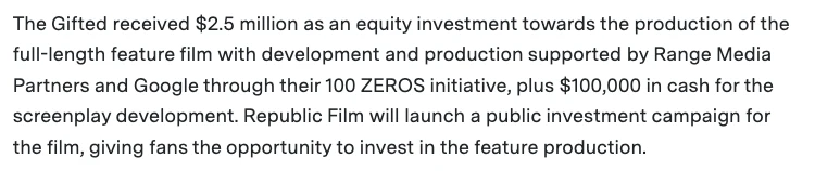 XPRIZE 得獎公告原文：The Gifted 獲 250 萬美元股權投資與 10 萬美元劇本開發現金